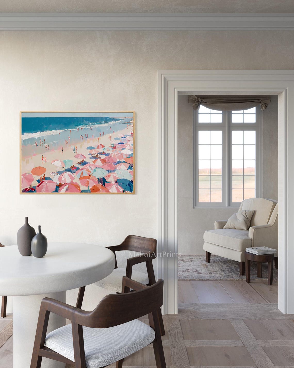 Colorful Beach Umbrellas Aerial View Ocean Summer Impressionist Poster - Image 3