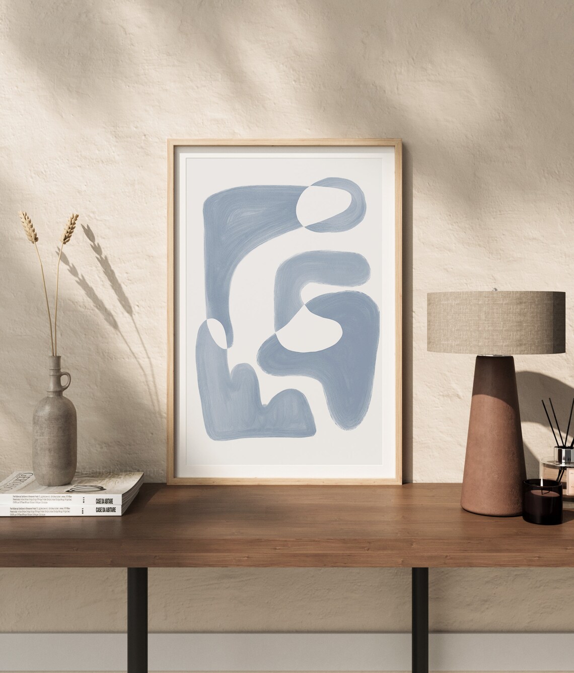 Mid Century Abstract Geometric Blue Gray Art Print - Image 3