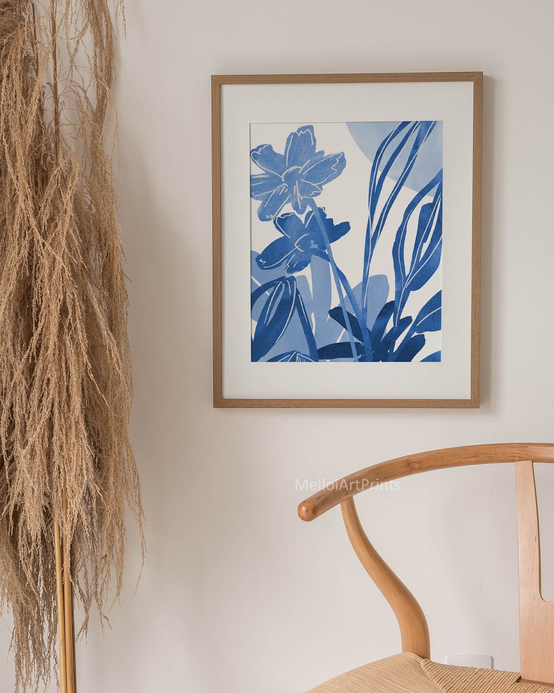Cobalt Blue Iris Flowers Botanical Monochrome Modern Wall Poster - Image 2