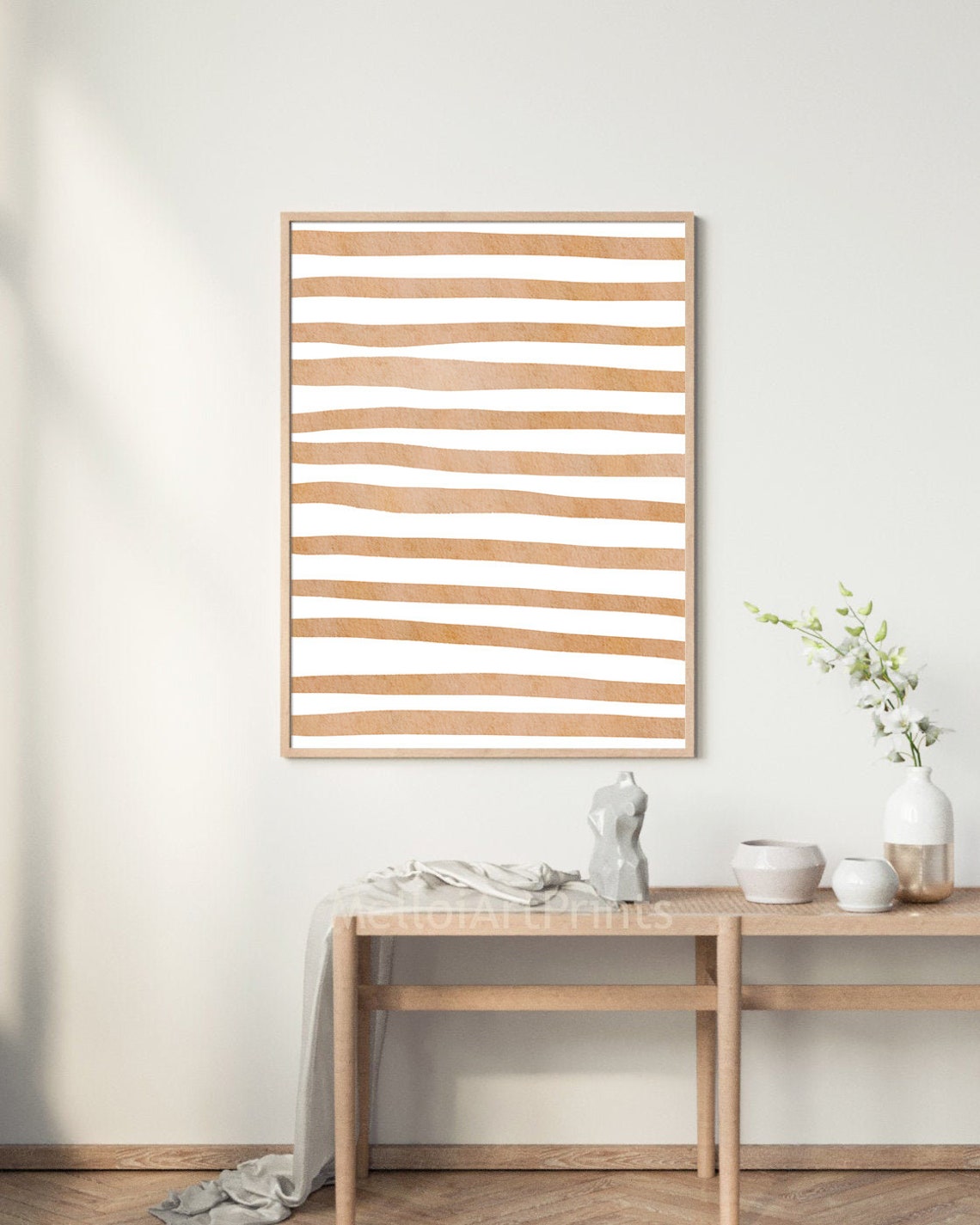 Beige Watercolor Striped Lines Minimalist Neutral Stripe Poster - Image 2