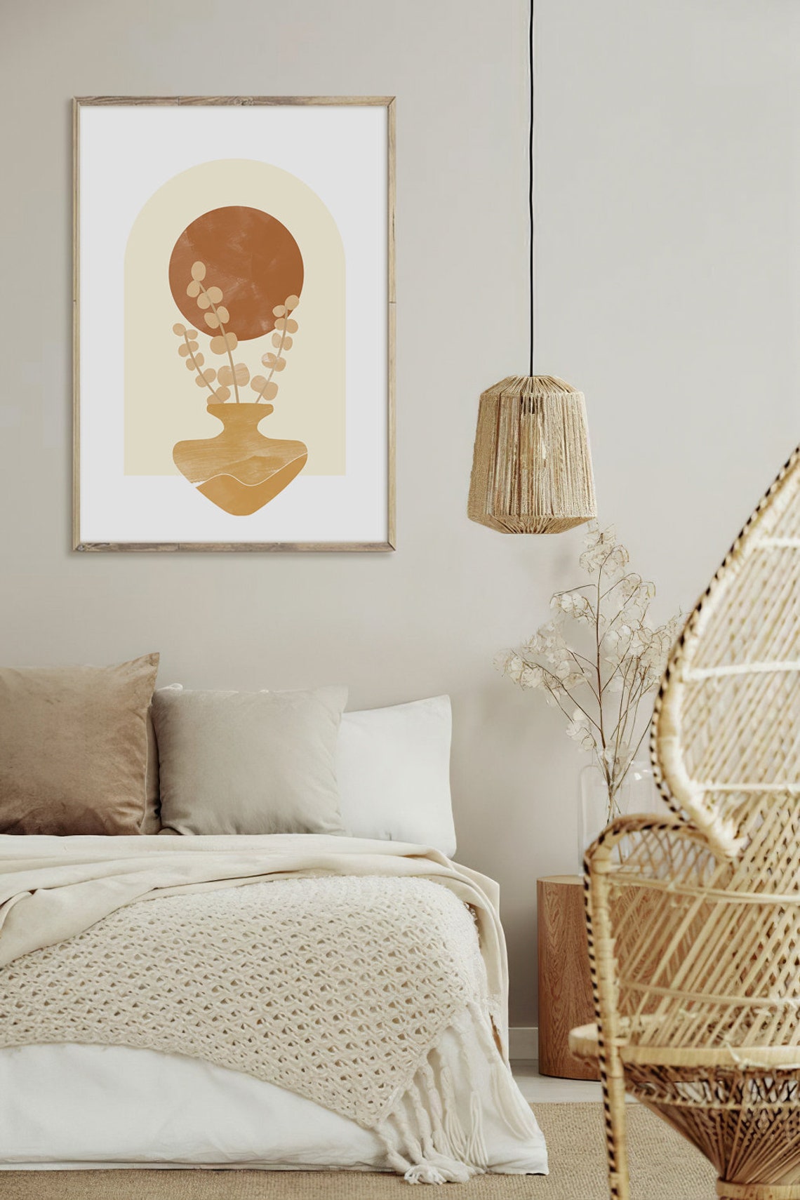 Terracotta Sun Botanical Art Vase Eucalyptus Modern Boho Wall Poster - Image 3