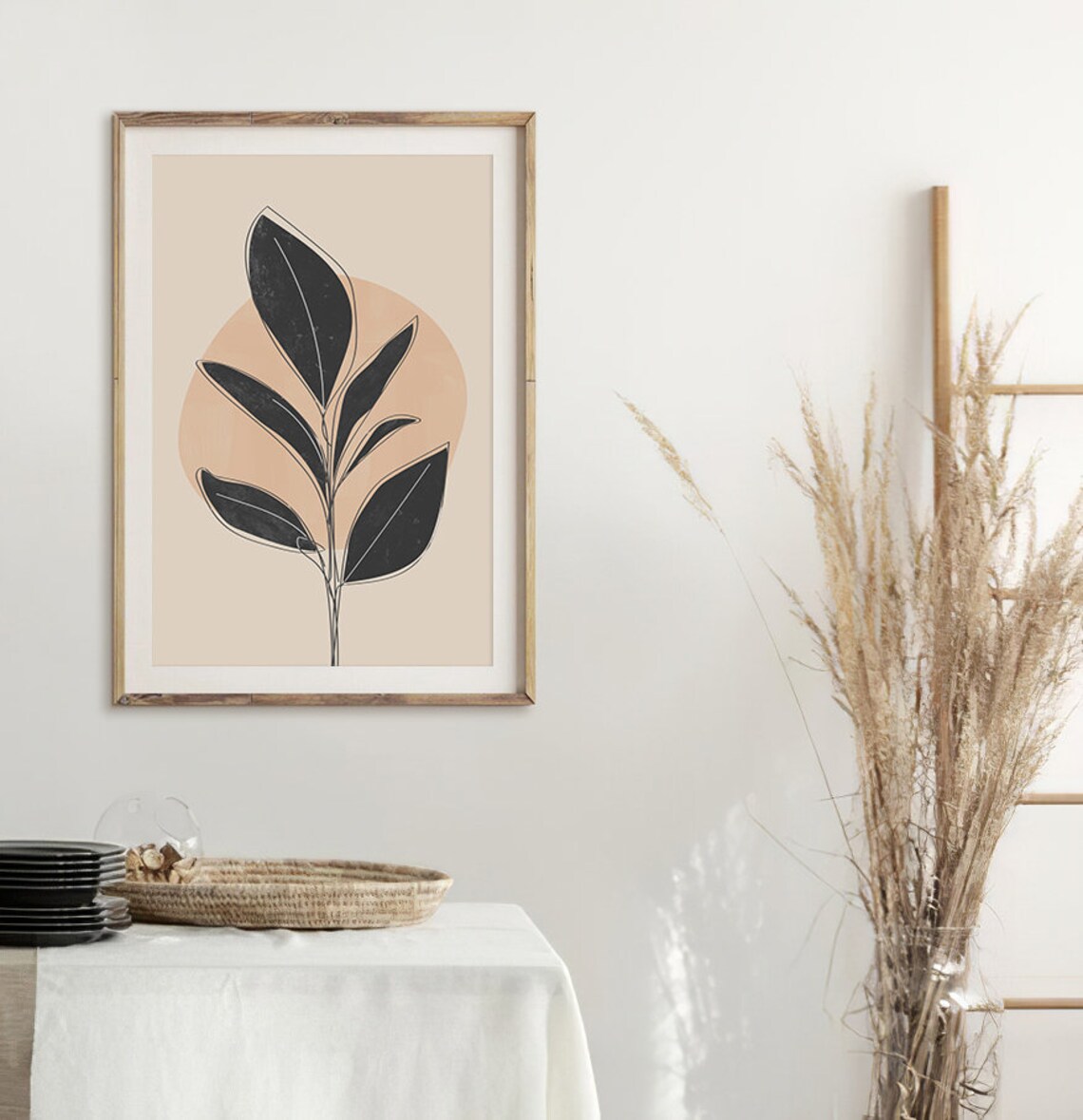 Modern Leaf Print Beige Botanical Art Print - Image 2