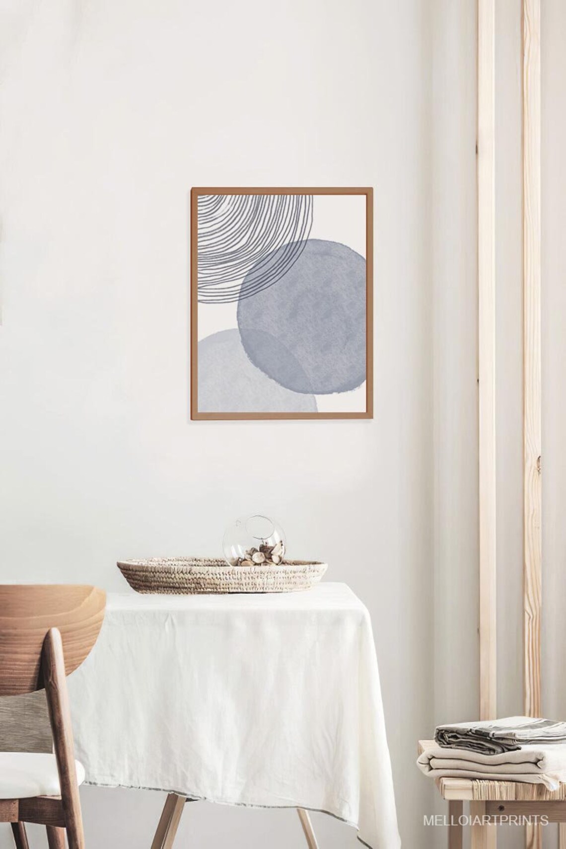 Blue Gray Geometric Circle Line Art Print - Image 2