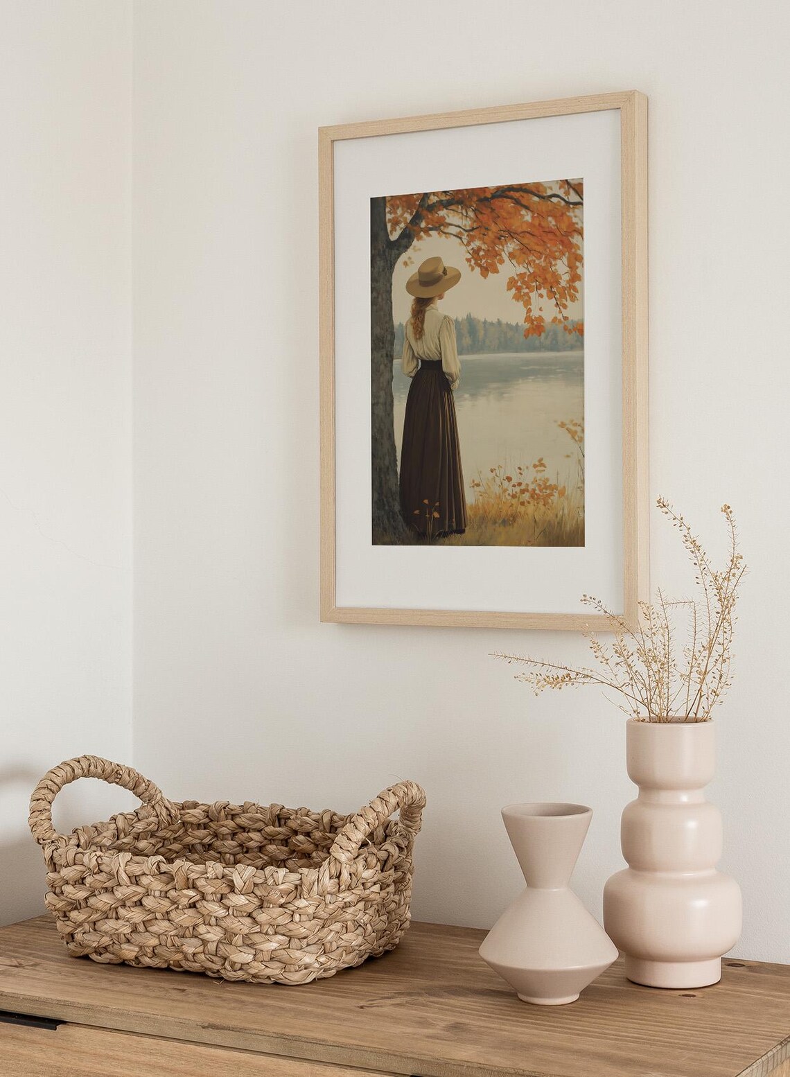 Romantic Victorian Woman By Autumn Lake Fall Vintage Style Poster - Image 3