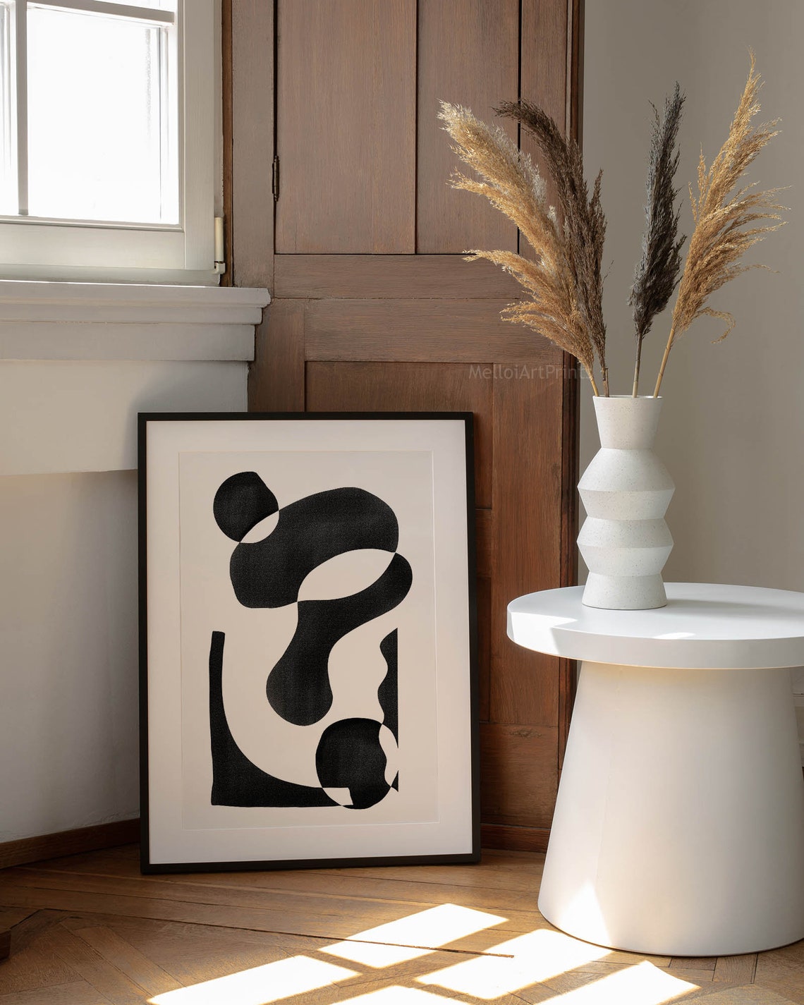 Black Organic Blob Shapes White Matisse Style Abstract Poster - Image 2