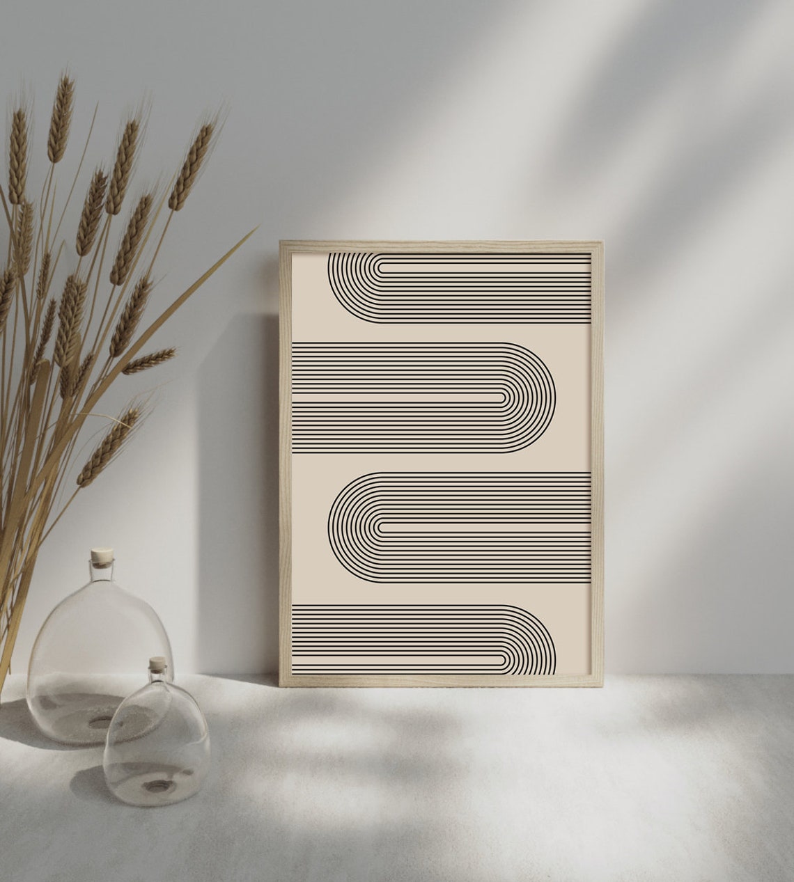 Mid Century Line Art Black Arch Lines Cream Retro Modern Wall Poster - Image 3