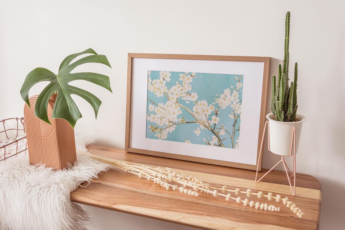 White Blossom Branches Against a Turquoise Sky Spring Floral Poster - Image 2