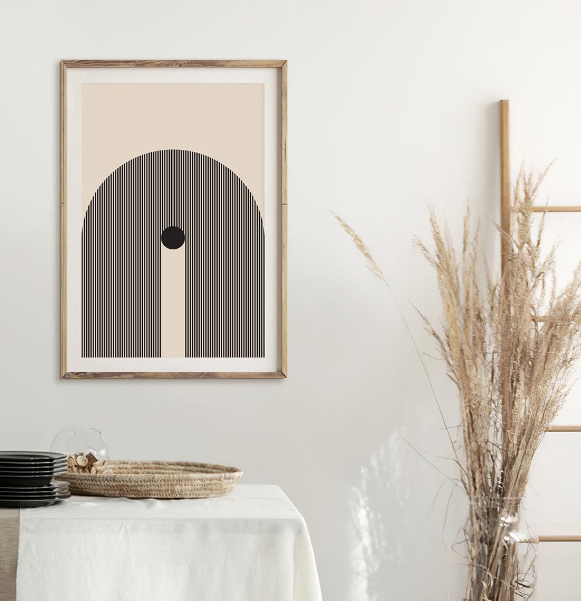 Minimalist Black and Beige Geometric Arch Line Abstract Art Poster - Image 3