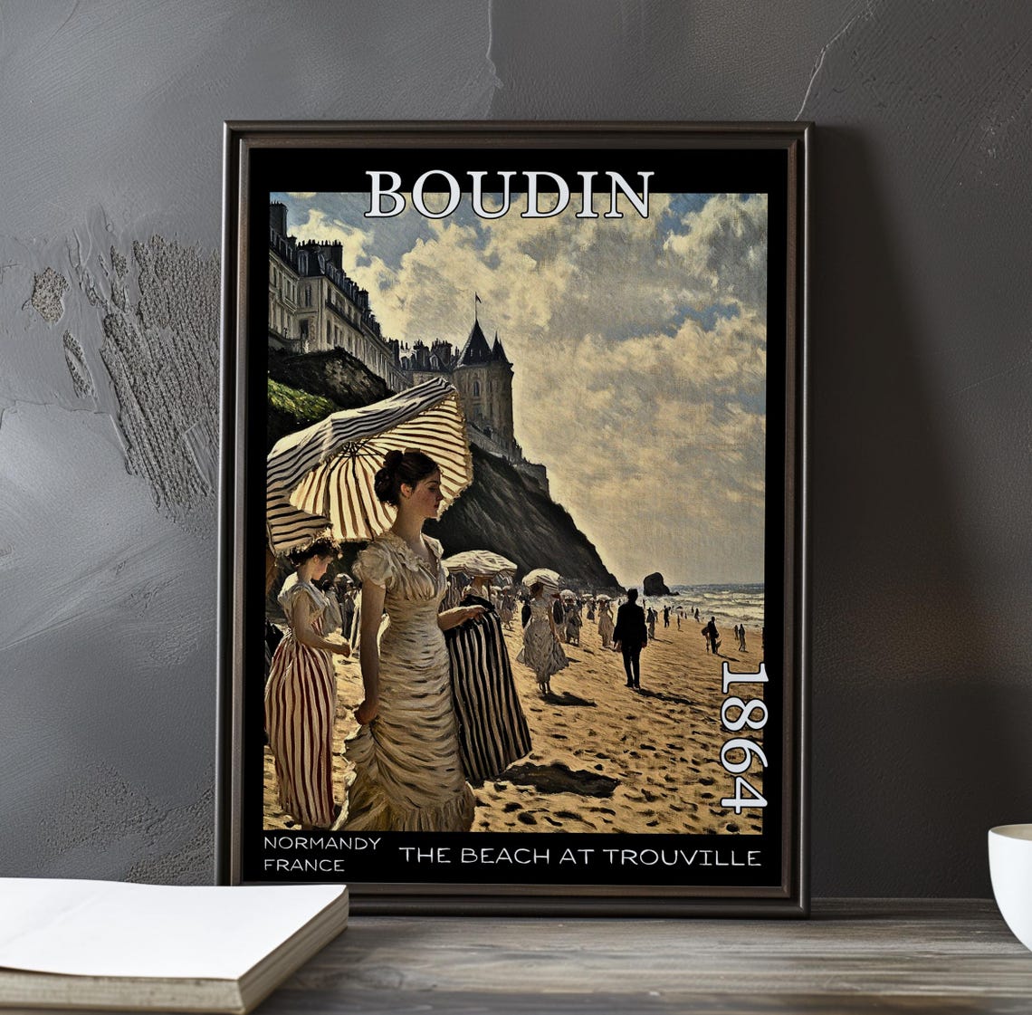 Eugene Boudin Trouville Striped Parasol Hilltop Chateau 1864 Poster