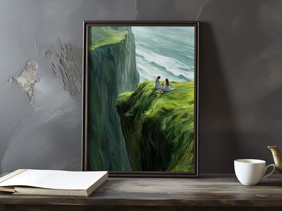 Two Figures on a Verdant Cliff High Above the Sea Poster Art