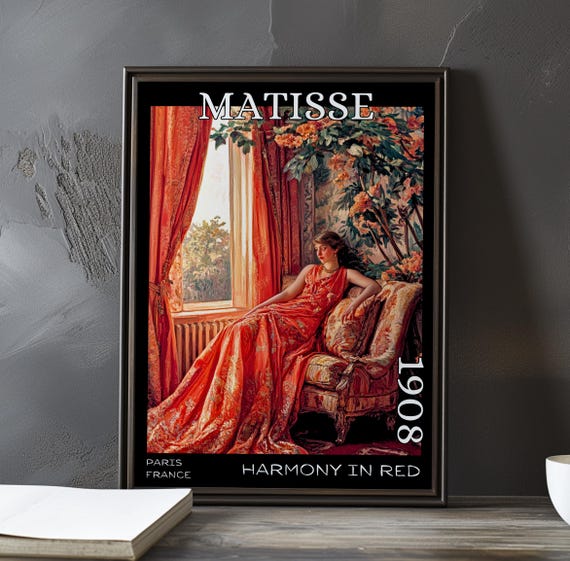 Harmony In Red 1908 Henri Matisse Print Poster Fauvism Interior Scene Room French Post Impressionism Bold Colour Wall Art Decor