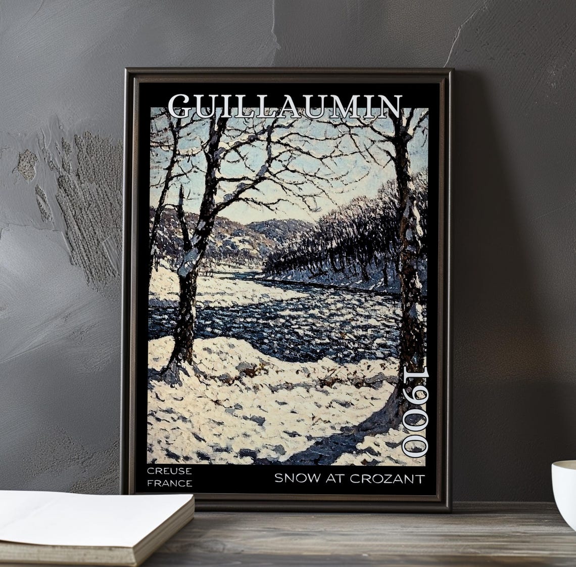Guillaumin Snow At Crozant Wide River Framed By Bare Trees Poster