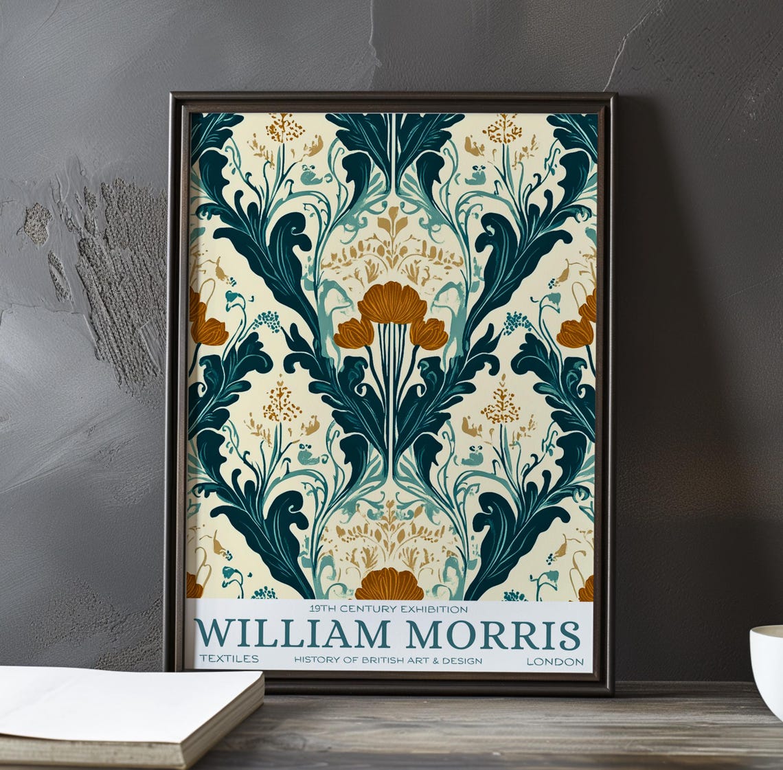 William Morris Golden Tulip Blooms Teal Acanthus Cream Poster