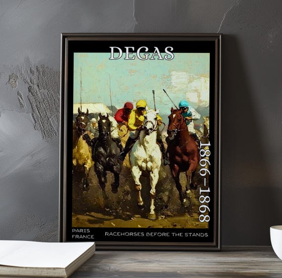 Racehorses Before The Stands 18661868 Edgar Degas Print Poster Equestrian Artwork French Impressionism Jockeys At Track Art Decor