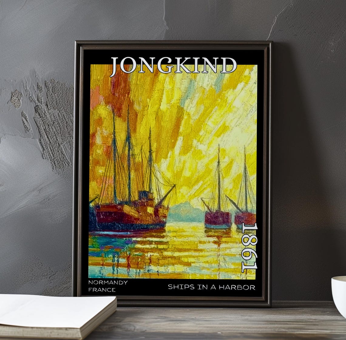 Jongkind Ships in a Harbor Expressionist Yellow Impasto Boats Poster