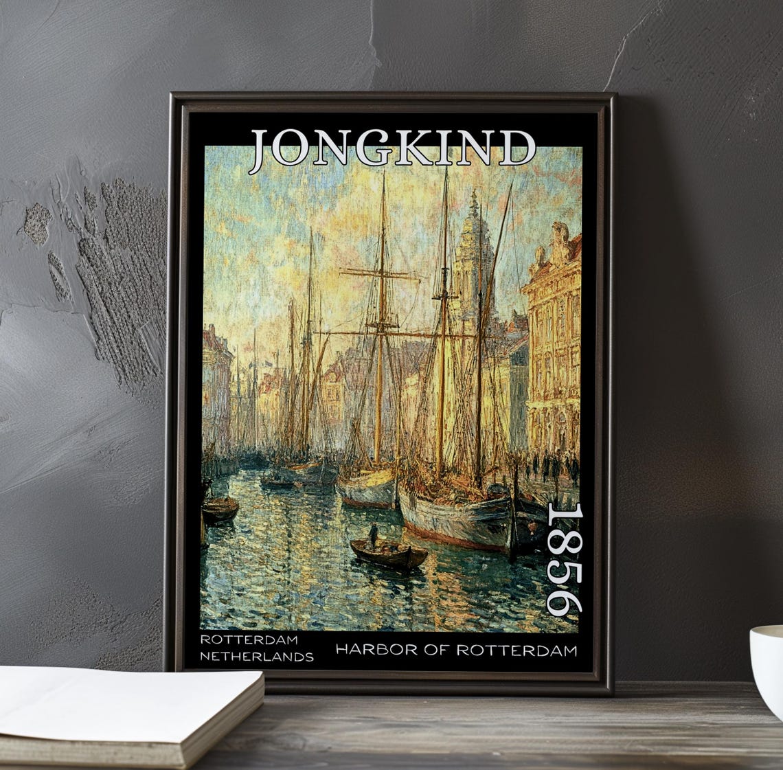 Jongkind Harbor of Rotterdam Golden Light Ships Along Quay Poster