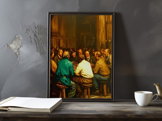 A Tavern With Patrons Gustave Courbet Inspired Impressionist Gallery Print Impressionism Poster Pub Bar Beer