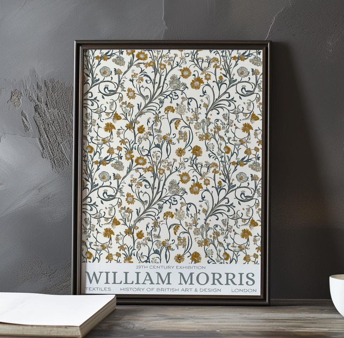William Morris Ivory Gold Scroll Floral Pattern Exhibition Poster