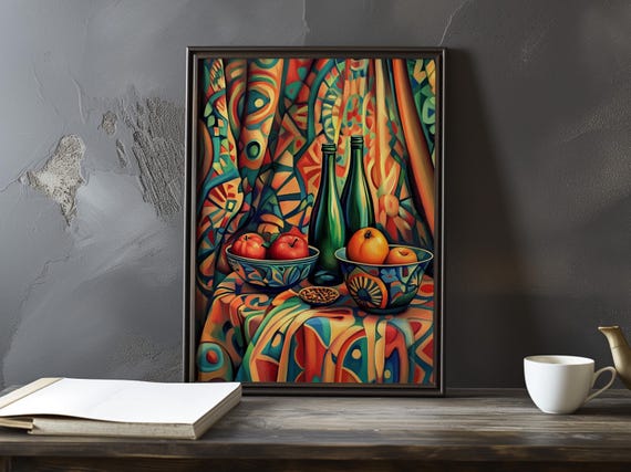 Still Life With Bottles And Bowls Paul Cezanne Inspired Impressionist Art Print French Poster Gallery Style Painting Printed
