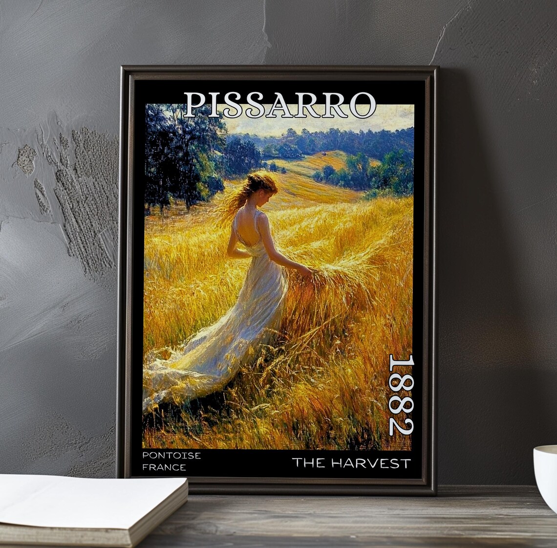 Pissarro 1882 The Harvest Woman White Dress Back View Wheat Poster