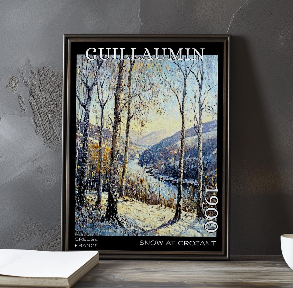 Guillaumin Snow At Crozant Tall Trees River To Blue Mountains Poster