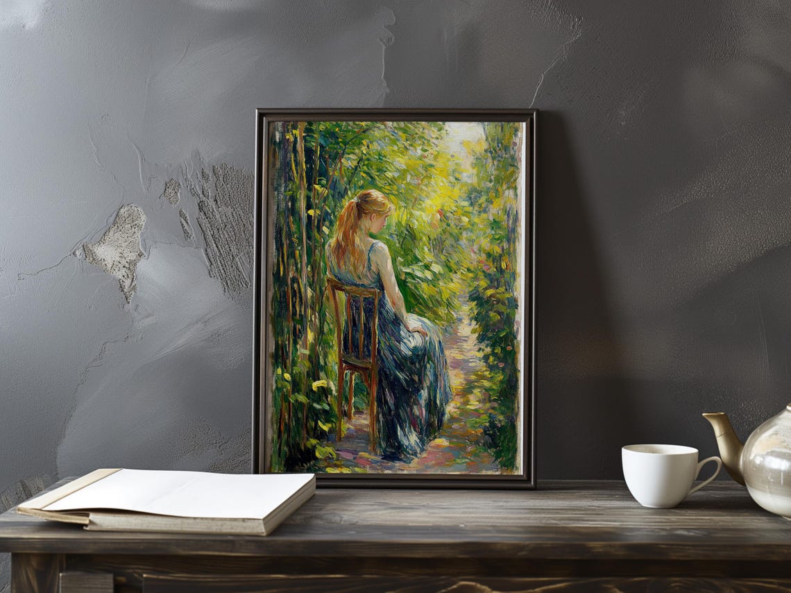 Berthe Morisot Woman in Blue Dress Sunlit Garden Path Art Poster