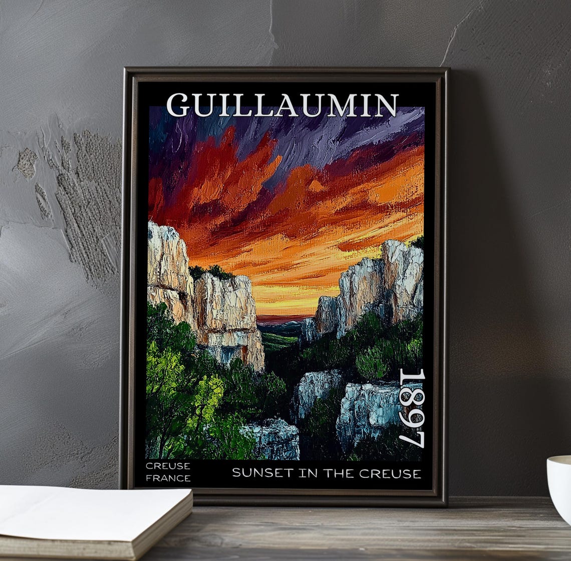 Guillaumin Sunset in the Creuse Crimson Sky Rocks 1897 Poster