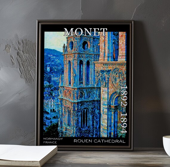 Monet 1892-1894 Rouen Cathedral Blue Tower Over Normandy Rooftops Poster