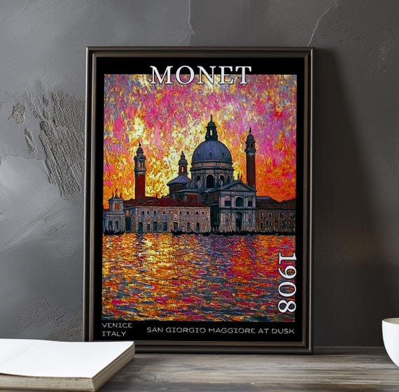 San Giorgio Maggiore At Dusk 1908 Claude Monet Print Poster Impressionism Post Impressionist Venice Sunset Island View Art Decor