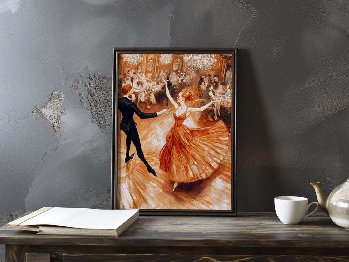 Couple Waltzing In A Grand Candlelit Ballroom Dance Hall Wall Art