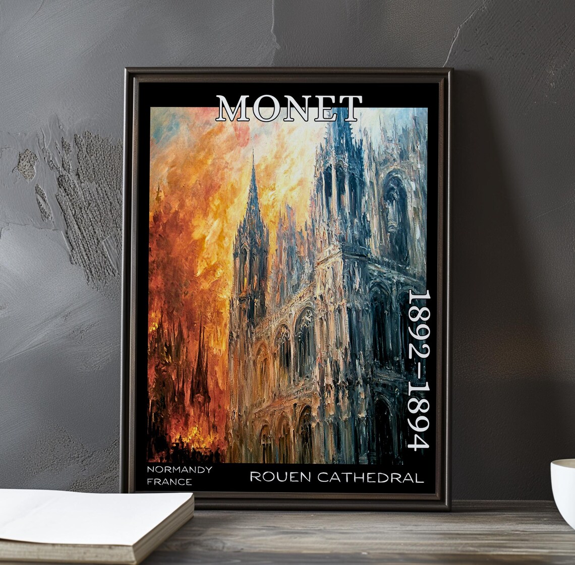 Rouen Cathedral Fiery Sunset Spire Sky Claude Monet 1892-1894 Poster