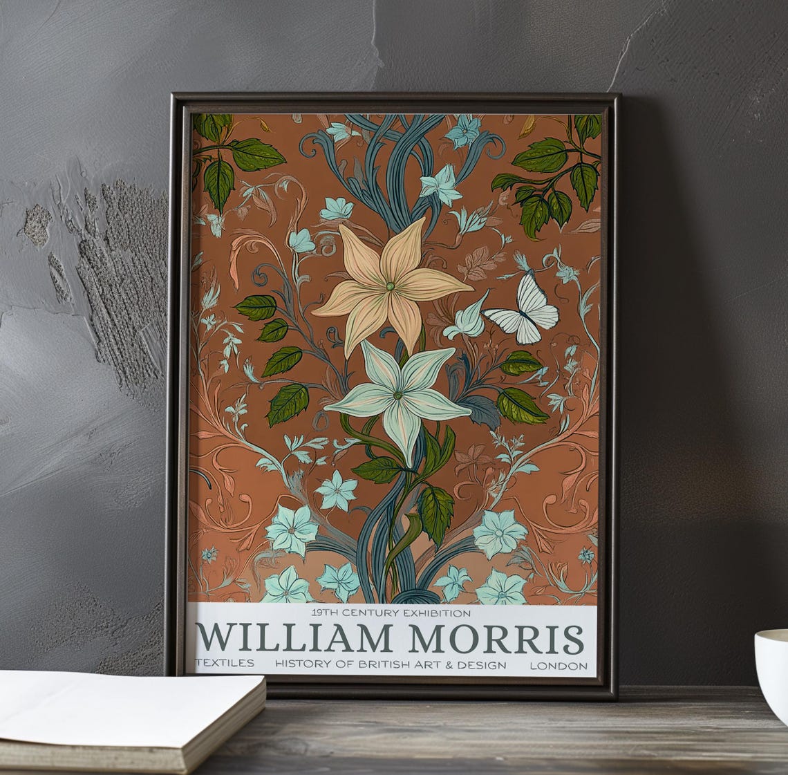 William Morris Lilies and Butterfly Terracotta Pattern Poster