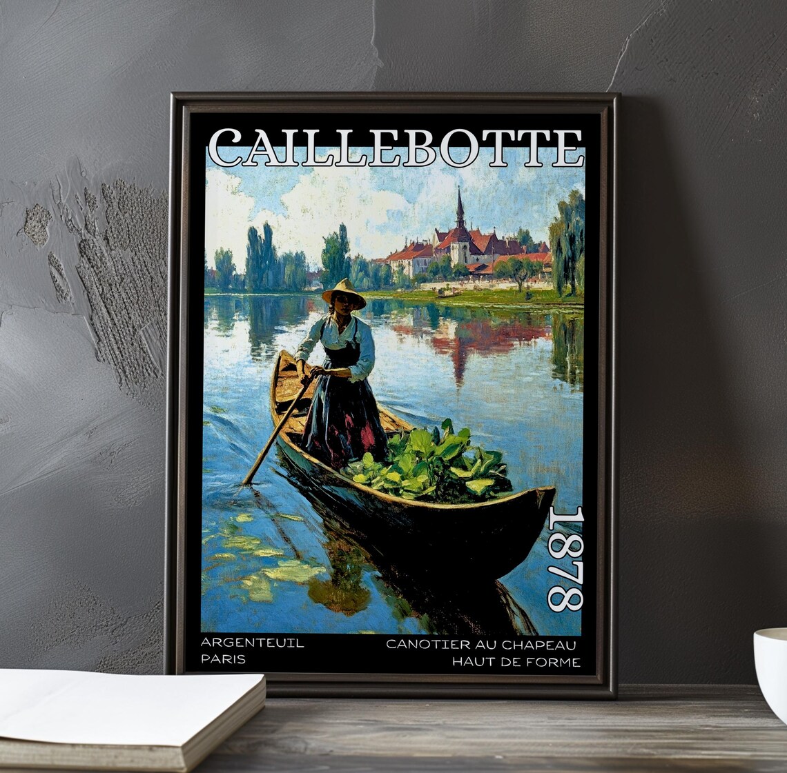 Gustave Caillebotte Woman Paddling a Canoe by a Village Church Poster