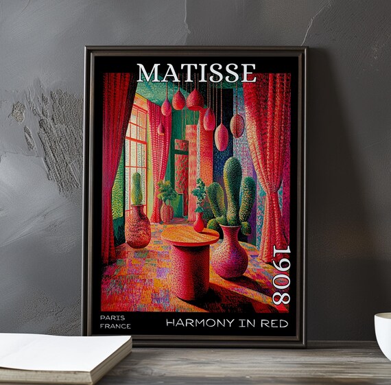 Harmony In Red 1908 Henri Matisse Print Poster Fauvism Interior Scene Room French Post Impressionism Bold Colour Wall Art Decor