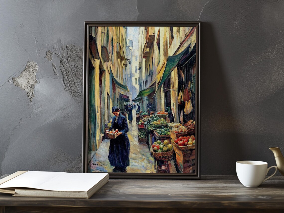 Woman With Fruit Basket In A Narrow Market Street Poster Art