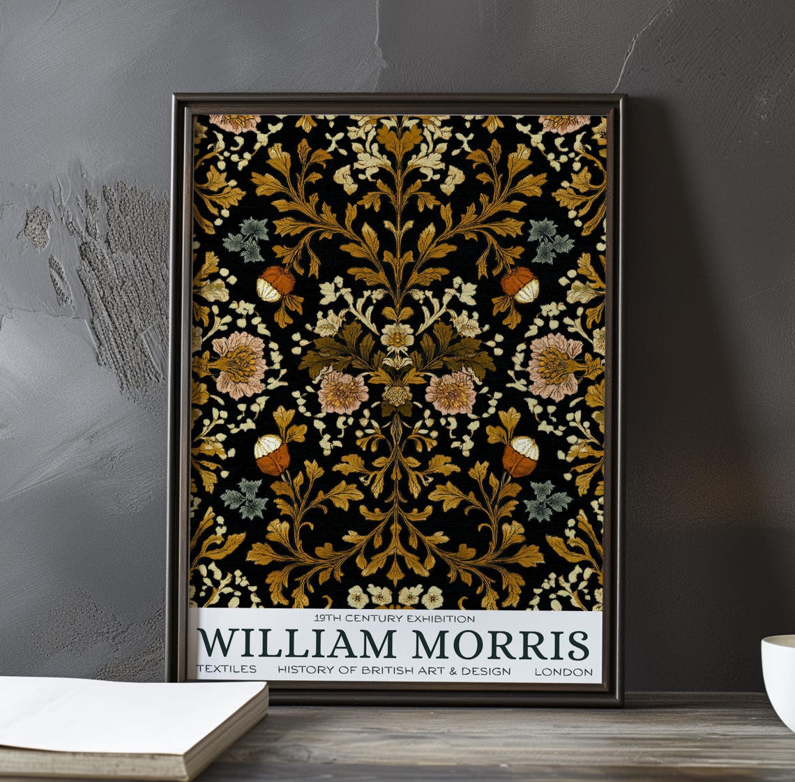 William Morris Oak Leaves and Acorns Black Pattern Wall Poster