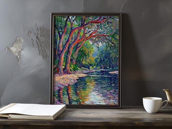 A Riverbank Scene Paul Cezanne Inspired Impressionist Art Print French Natural Landscape Still Life Poster Impressionism Decor