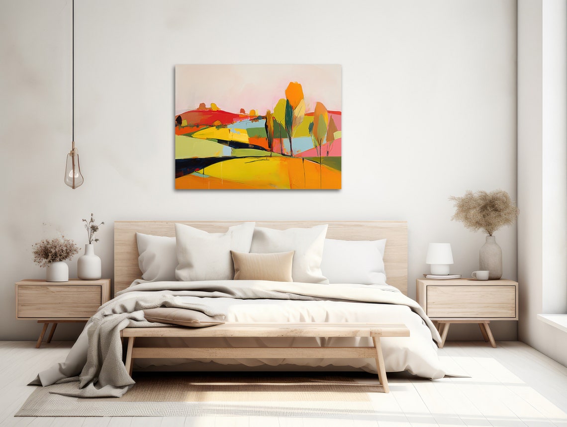 Warm Abstract Hillside With Tall Trees In Autumn Tones Poster - Image 2