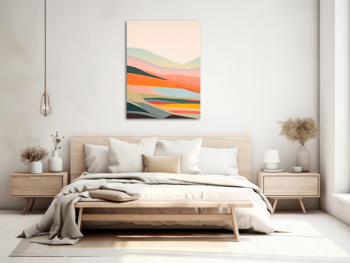Warm Layered Abstract Horizon In Coral Orange And Teal Poster - Image 2