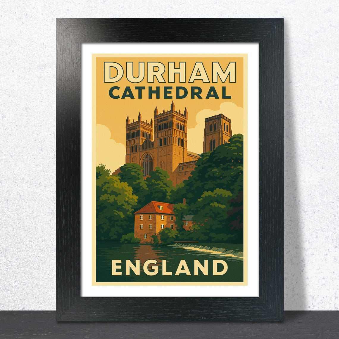 Stunning Durham Cathedral England Golden Sky Vintage Travel Poster