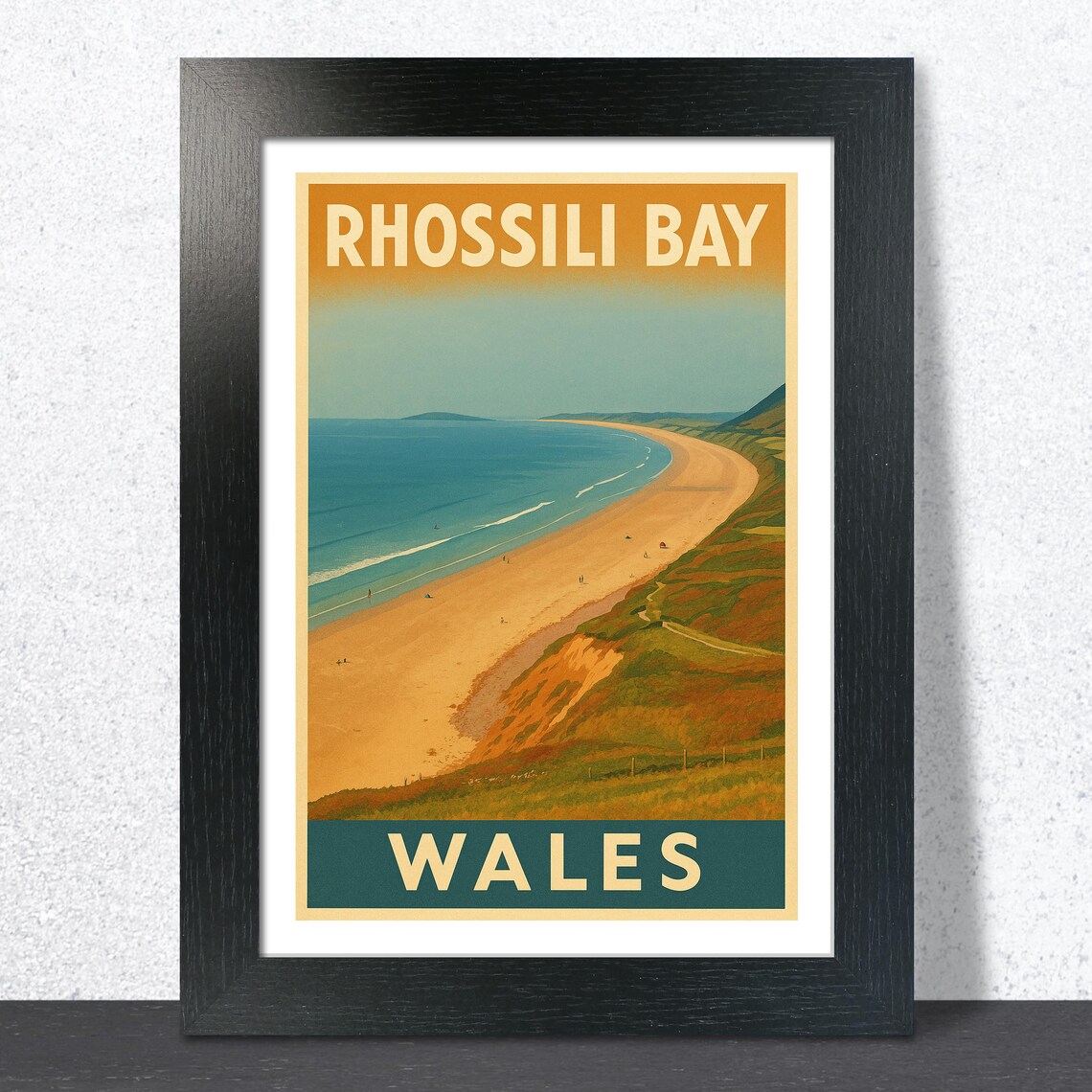 Rhossili Bay Wales Vintage Beach Travel Poster Retro Seaside Art