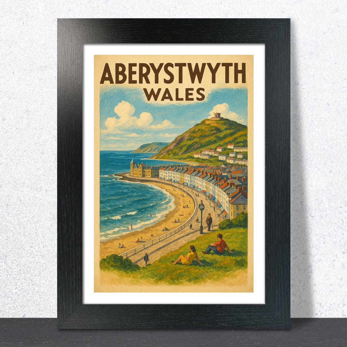 Aberystwyth Wales Vintage Beach Promenade Seaside Travel Art Poster