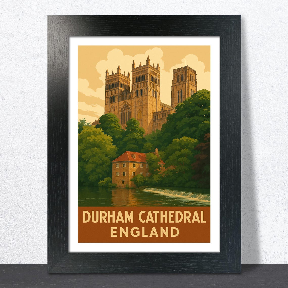 Durham Cathedral England Vintage Cream Sky Sepia Travel Poster