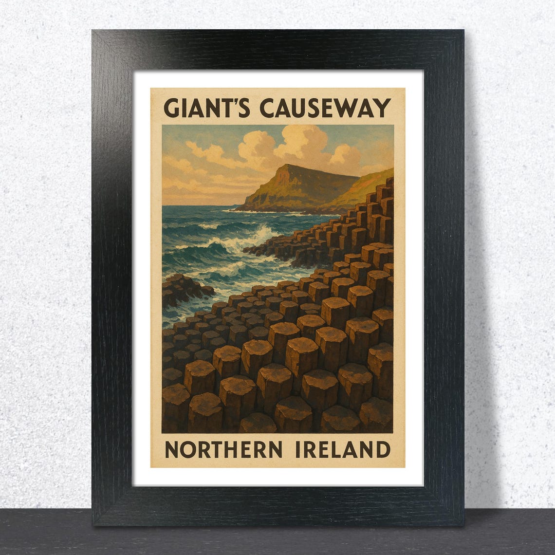 Giants Causeway Basalt Columns Vintage Northern Ireland Travel Poster
