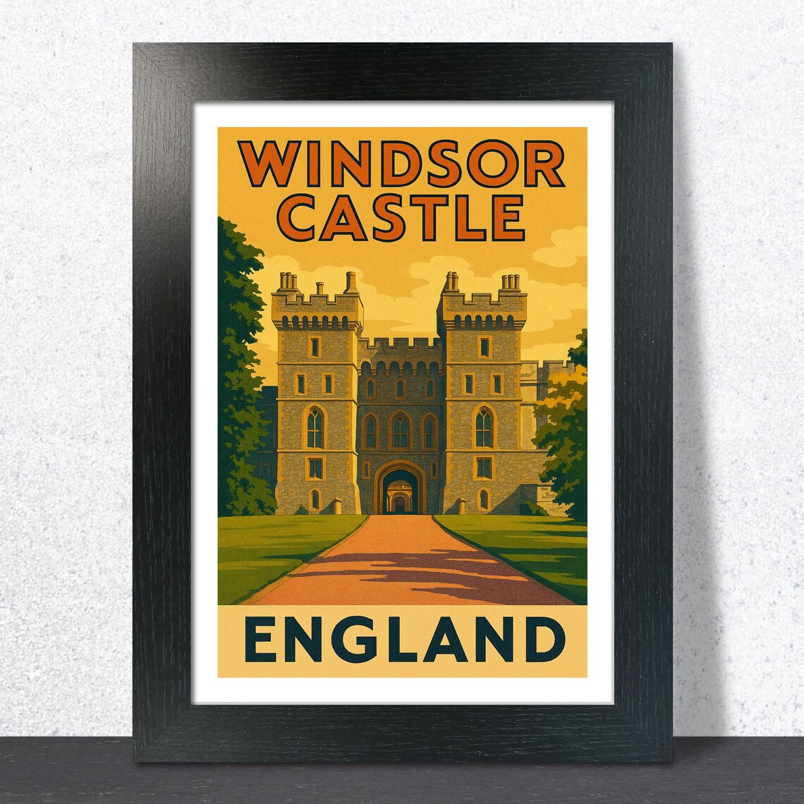 Regal Windsor Castle England Golden Sunset Vintage Travel Poster