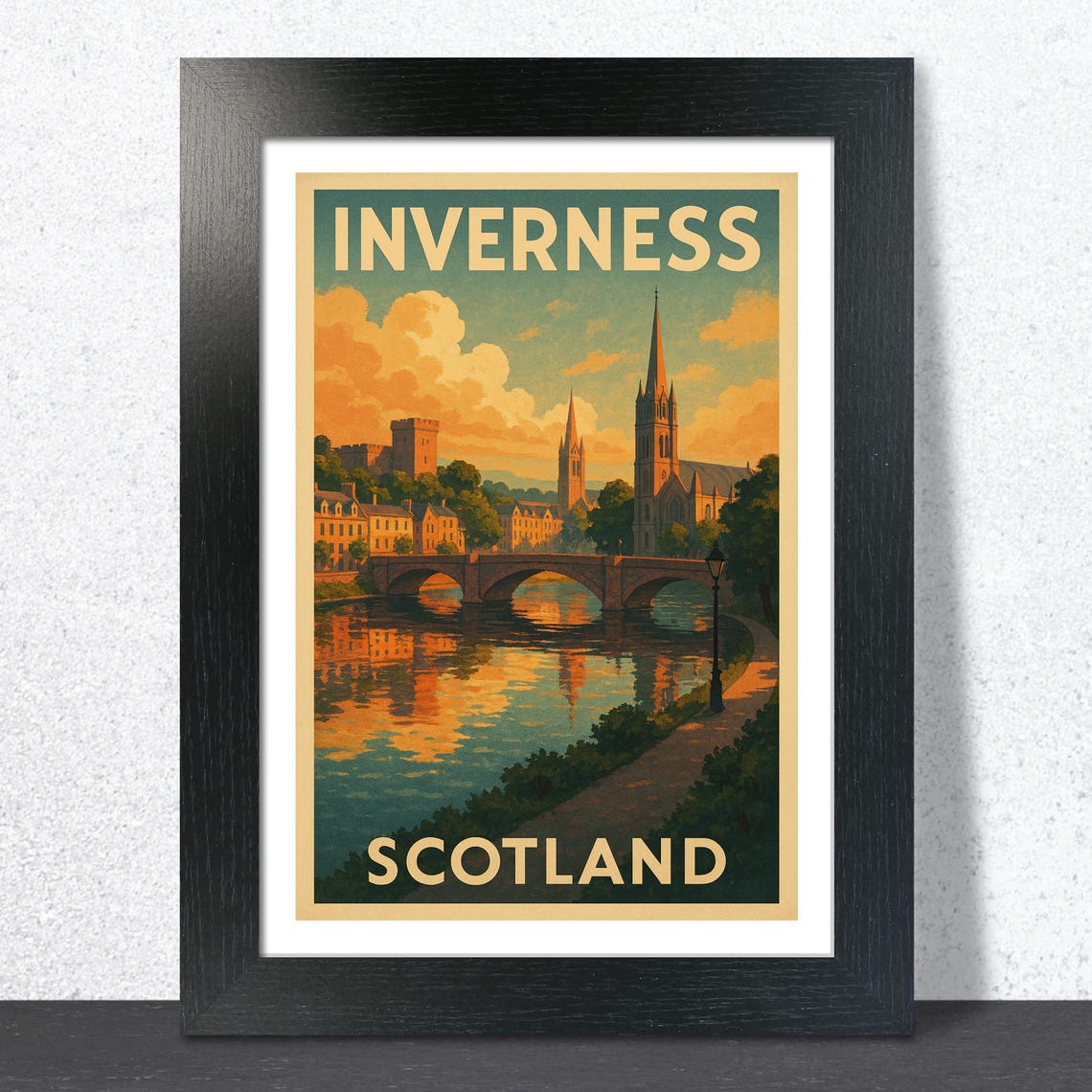 Inverness Scotland Vintage Travel Sunset River Reflection Poster