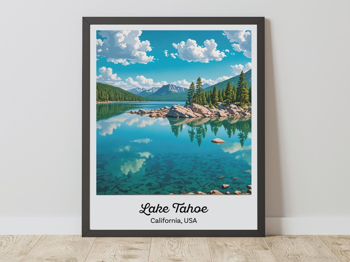 Lake Tahoe Secret Cove Beach Vintage Travel Poster