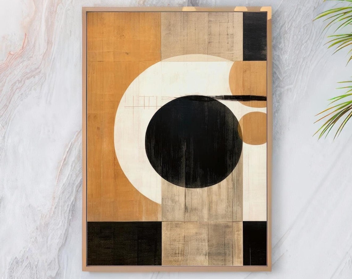 Black Circle Geometric Abstract Warm Beige Modern Gallery Poster - Image 3