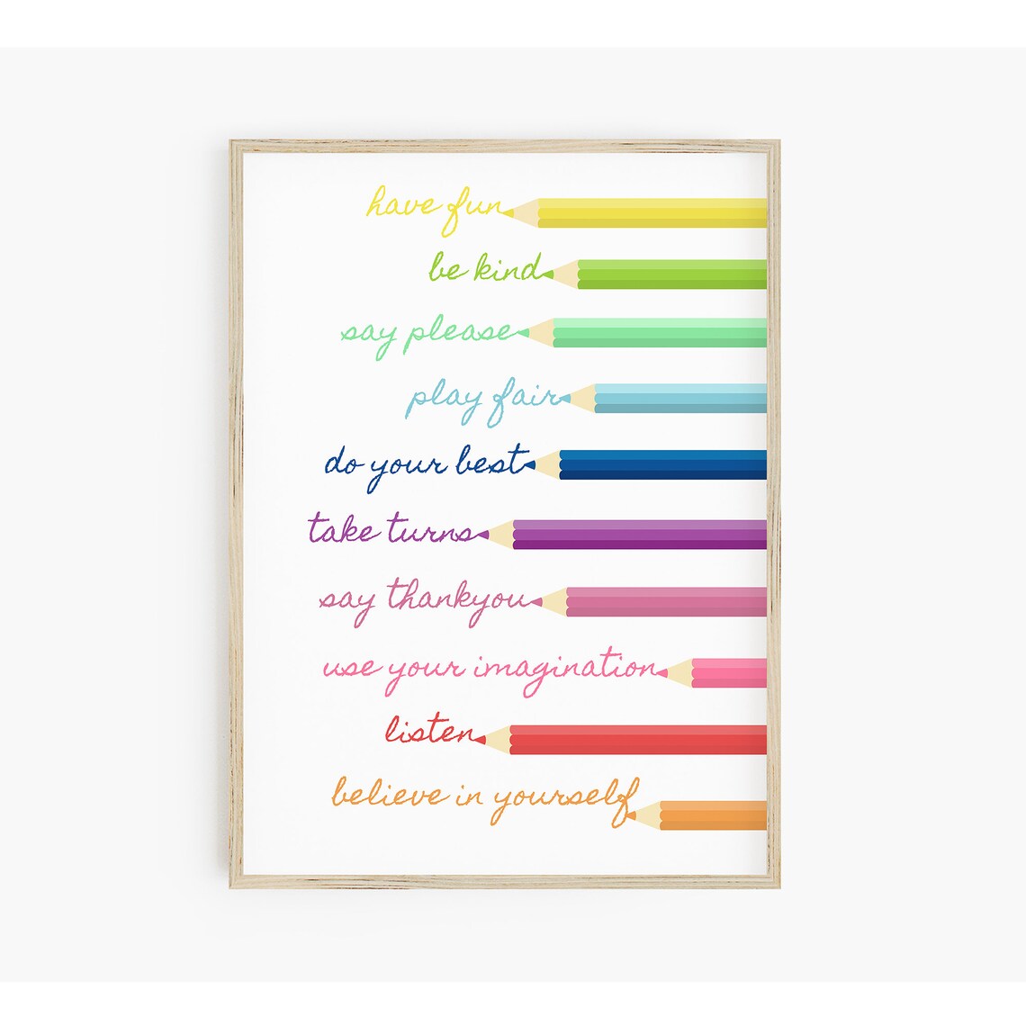 Classroom Rules Poster, Colored Pencil Wall Art Sign