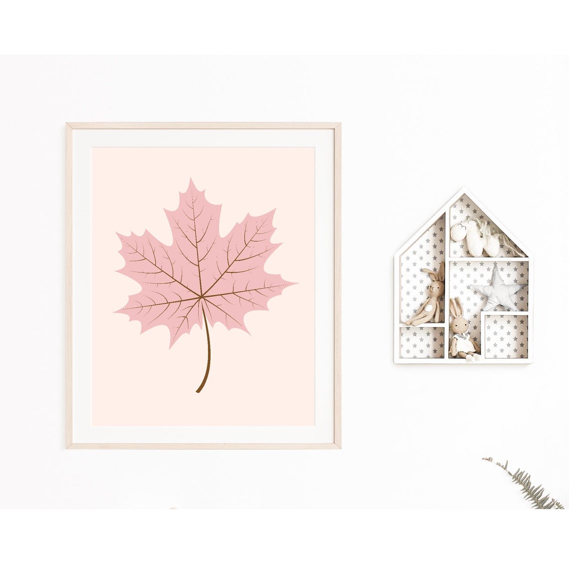 Pink Maple Leaf Botanical Minimalist Fall Autumn Nursery Wall Art - Image 3